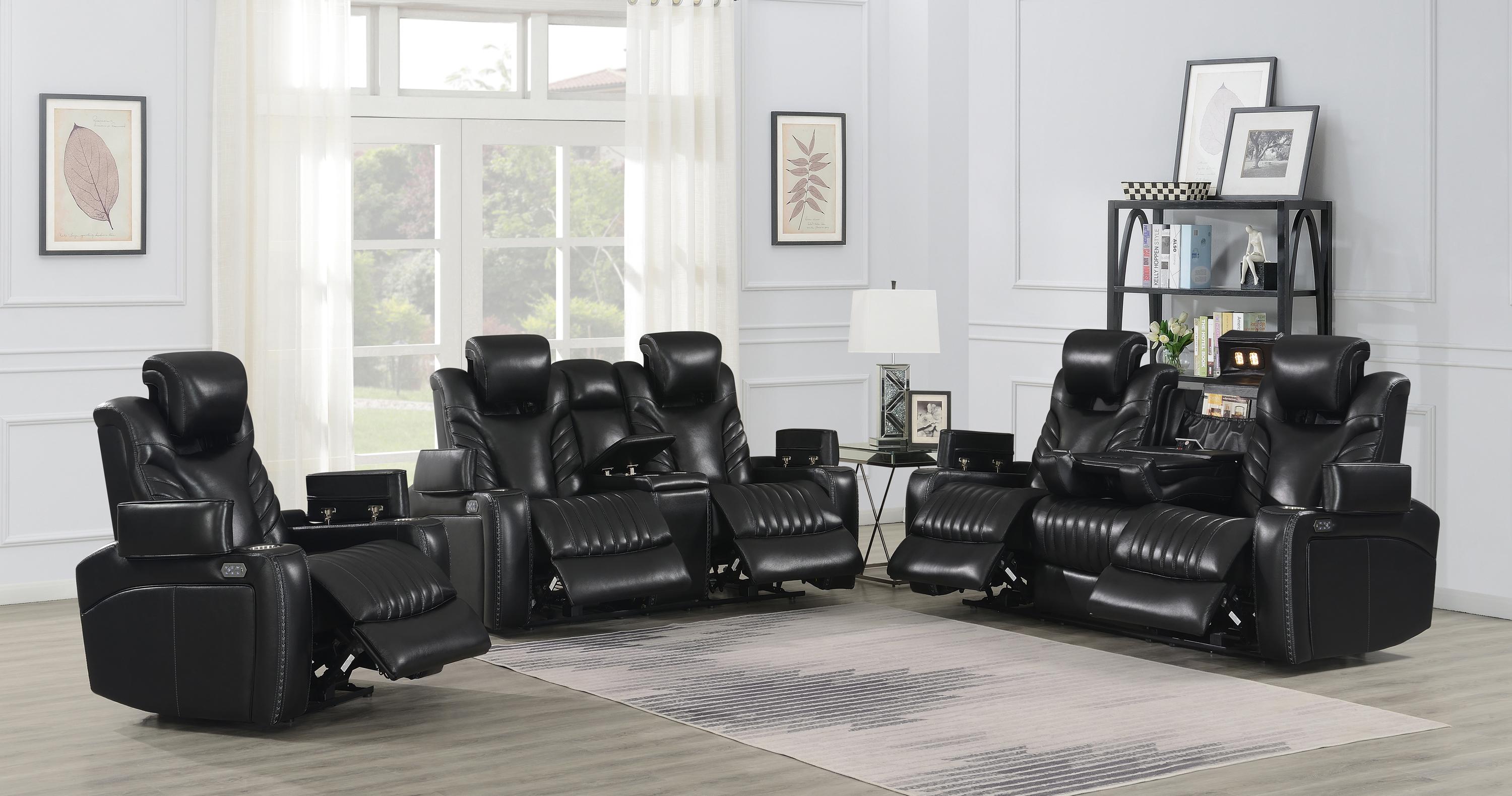 

    
Contemporary Black Leather Power Sofa Set 3pcs Coaster 609461PPI-S3 Bismark

