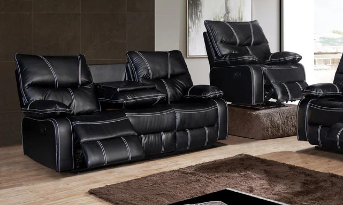 

    
Contemporary Black Leather Reclining Living Room Set 2Pcs McFerran Motion SF1010
