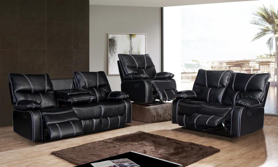 

    
Contemporary Black Leather Reclining Living Room Set 3Pcs McFerran Motion SF1010
