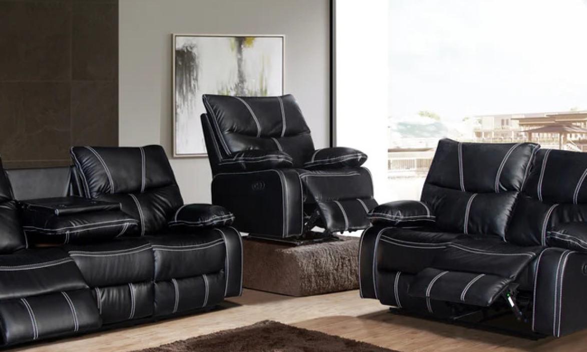 

                    
McFerran Furniture SF1010 Reclining Sofa Black Premium Leather Purchase 
