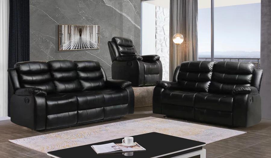 

    
Contemporary Black Leather Reclining Sofa Set 3Pcs McFerran SF8005
