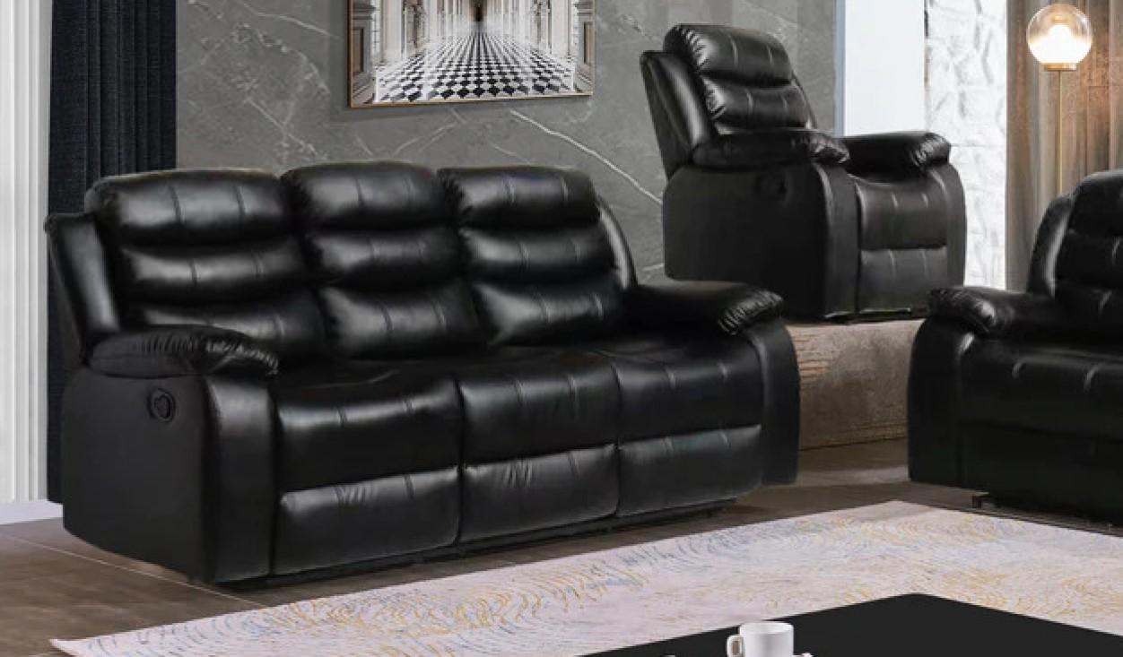

    
Contemporary Black Leather Reclining Sofa Set 3Pcs McFerran SF8005
