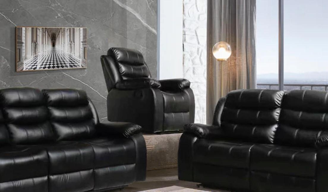

                    
McFerran Furniture SF8005 Reclining Living Room Set Black Premium Leather Purchase 
