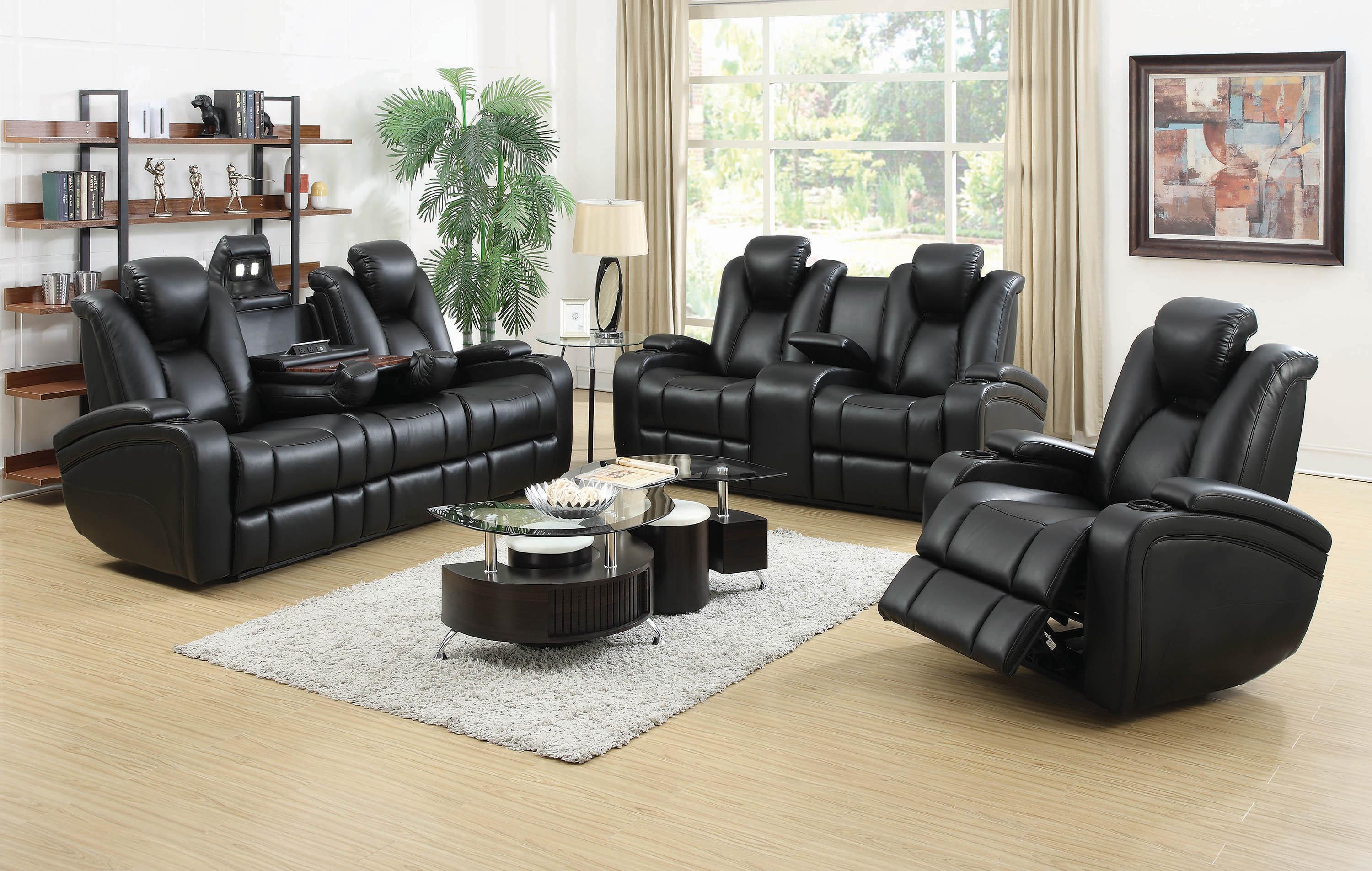 

    
Contemporary Black Leather Upholstery Power2 sofa Delange by Coaster
