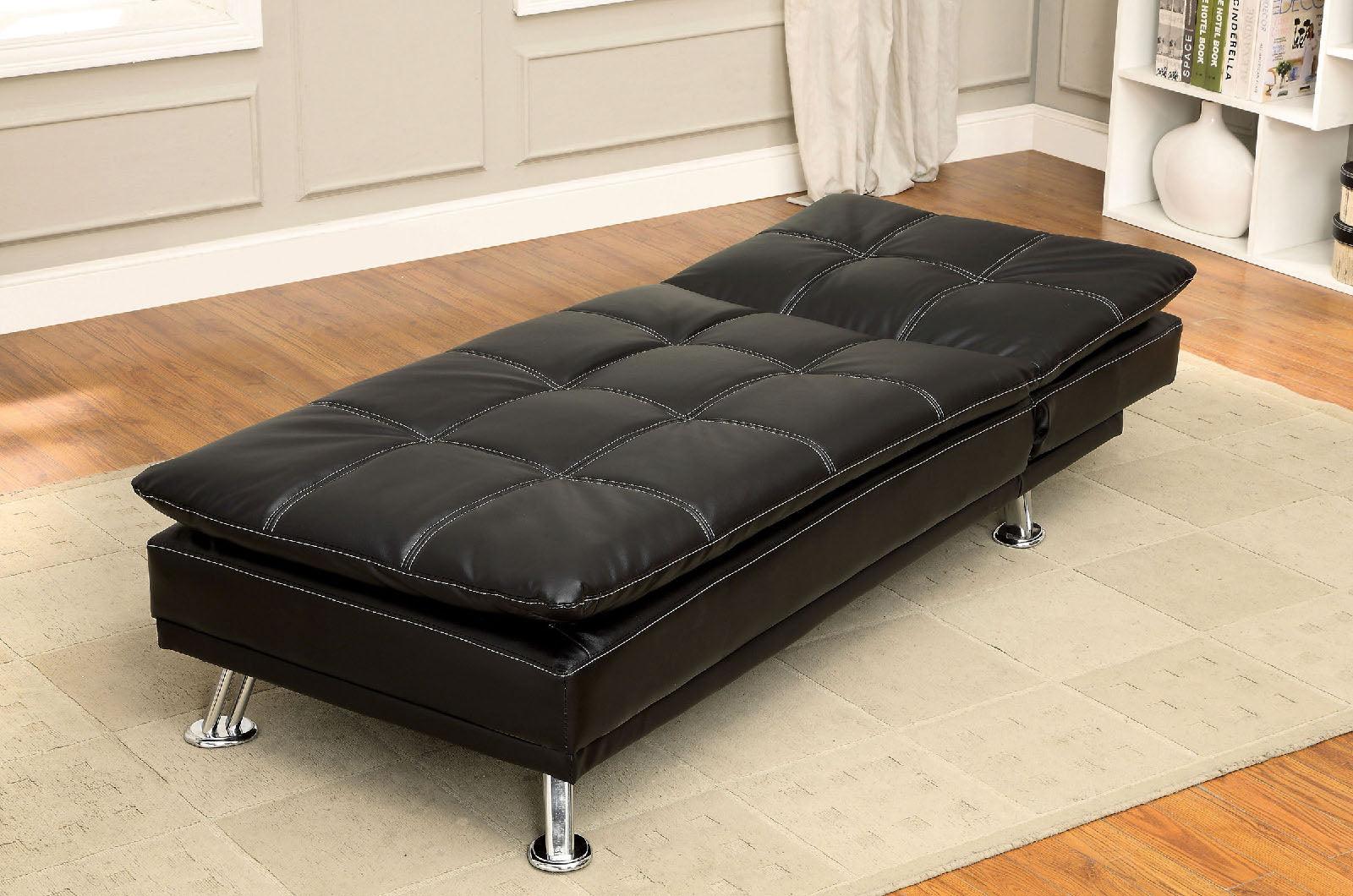 

    
 Order  Contemporary Black Leatherette Futon Sofa and Chaise Furniture of America Hauser
