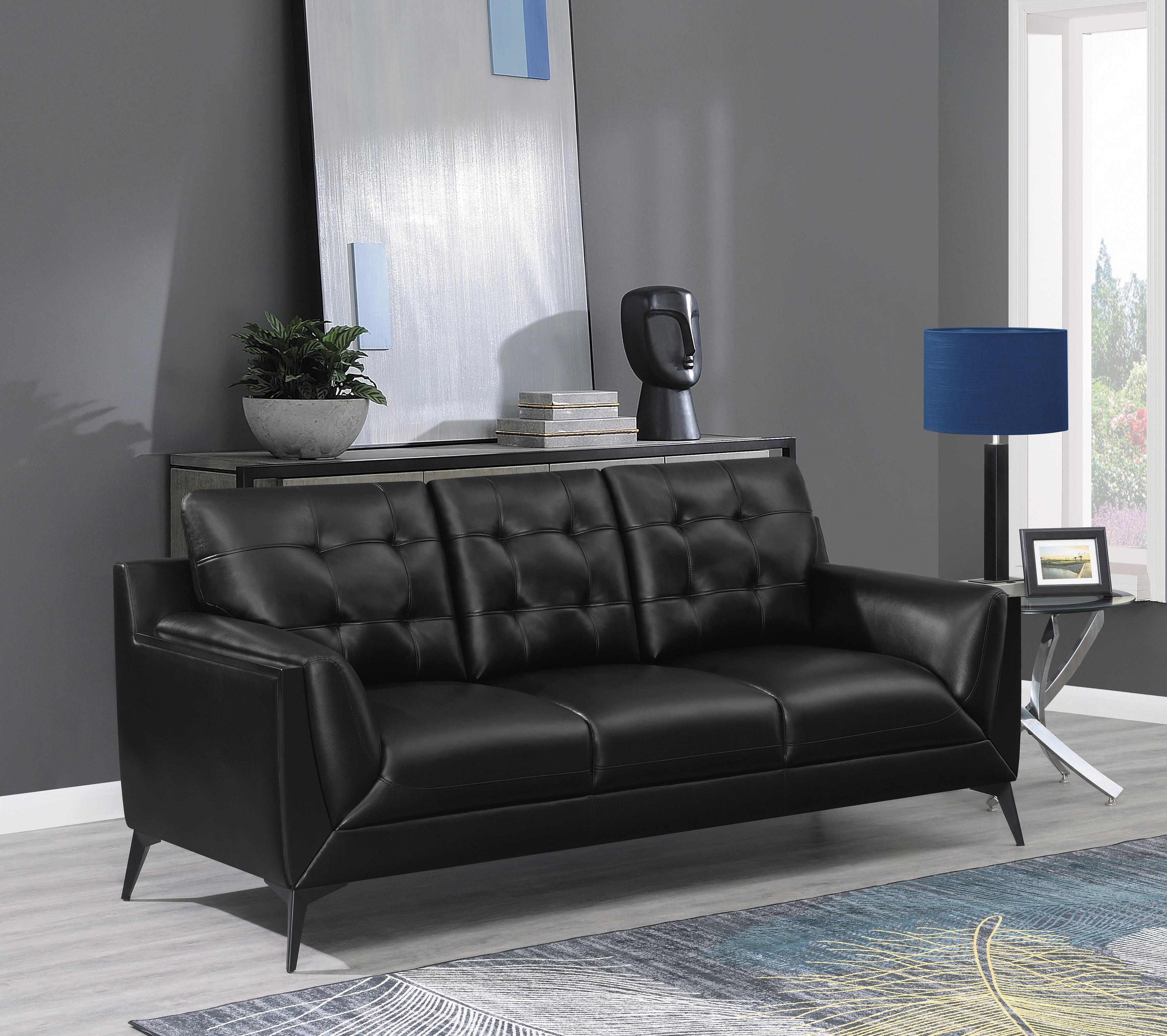 

    
 Order  Contemporary Black Leatherette Living Room Set 2pcs Coaster 511131-S2 Moira
