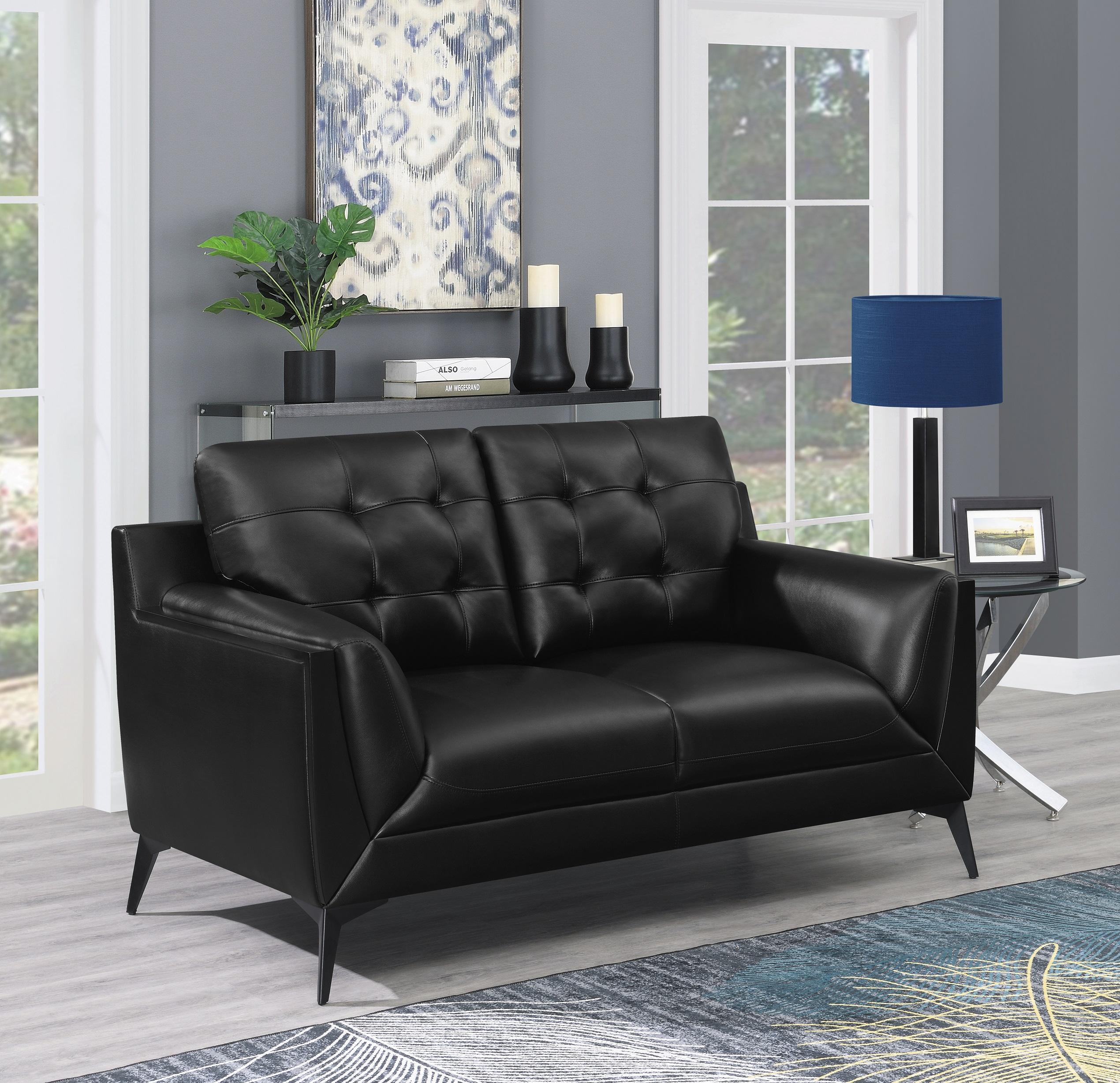

    
 Shop  Contemporary Black Leatherette Living Room Set 2pcs Coaster 511131-S2 Moira
