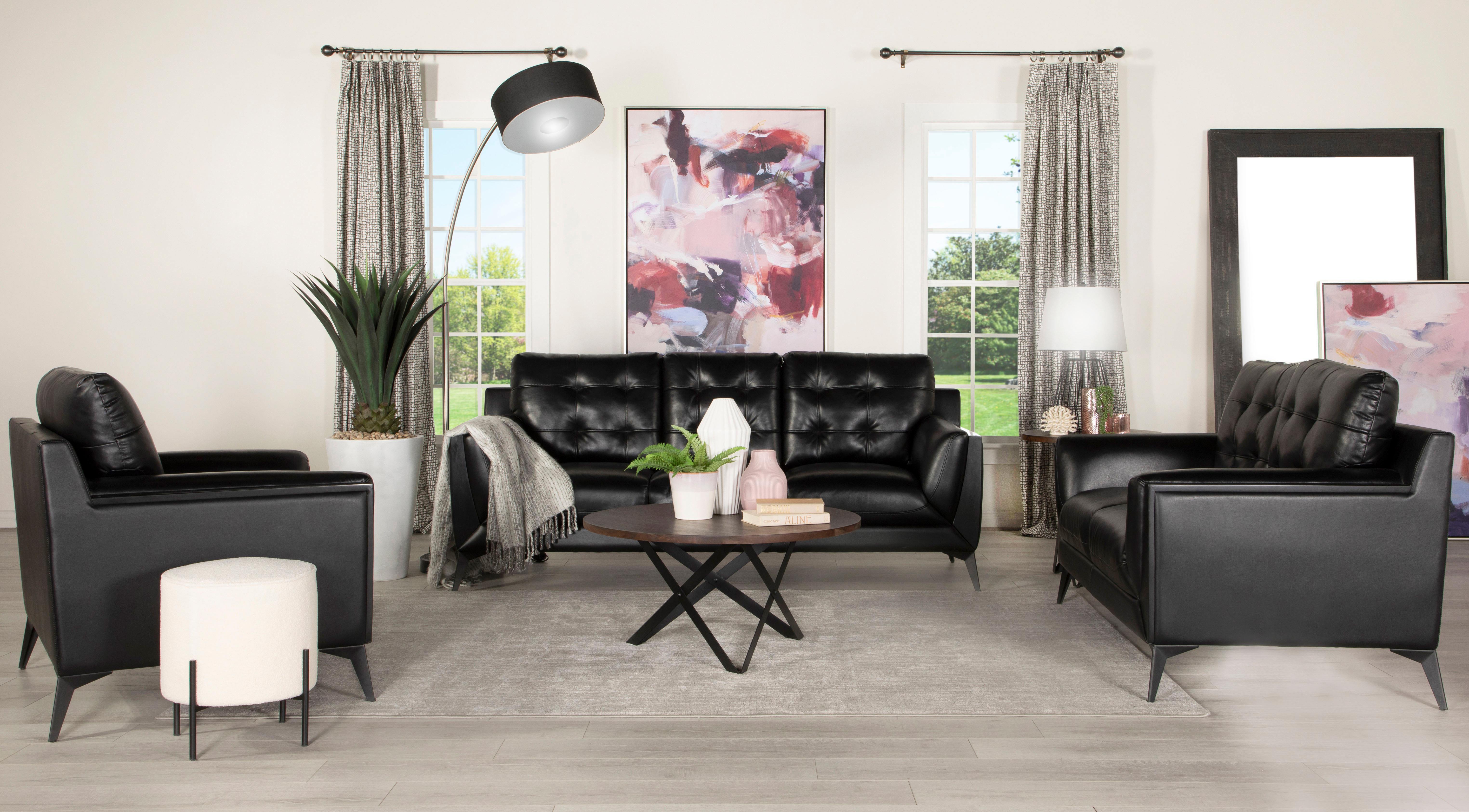 

    
Contemporary Black Leatherette Living Room Set 3pcs Coaster 511131-S3 Moira
