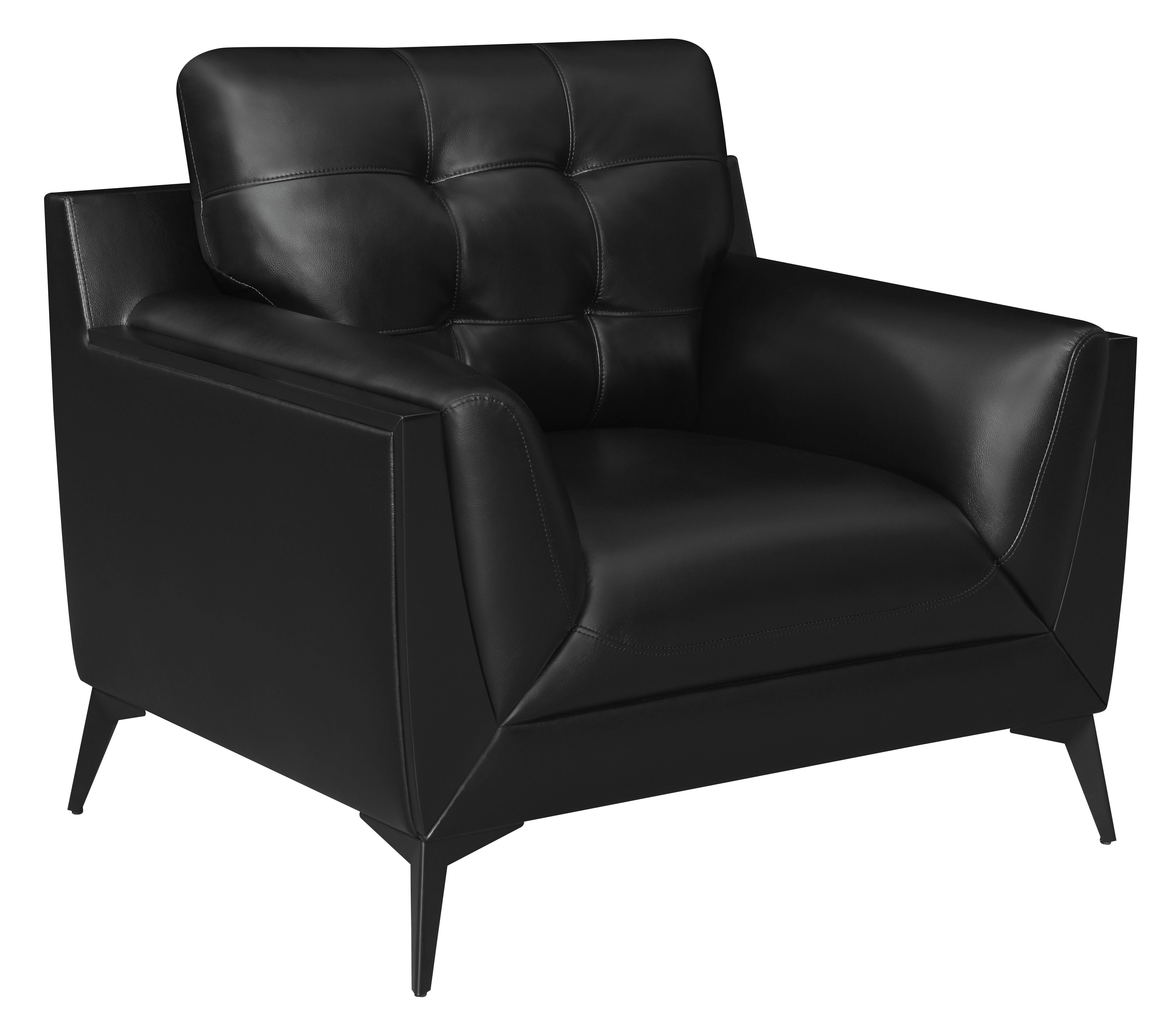 

    
 Shop  Contemporary Black Leatherette Living Room Set 3pcs Coaster 511131-S3 Moira
