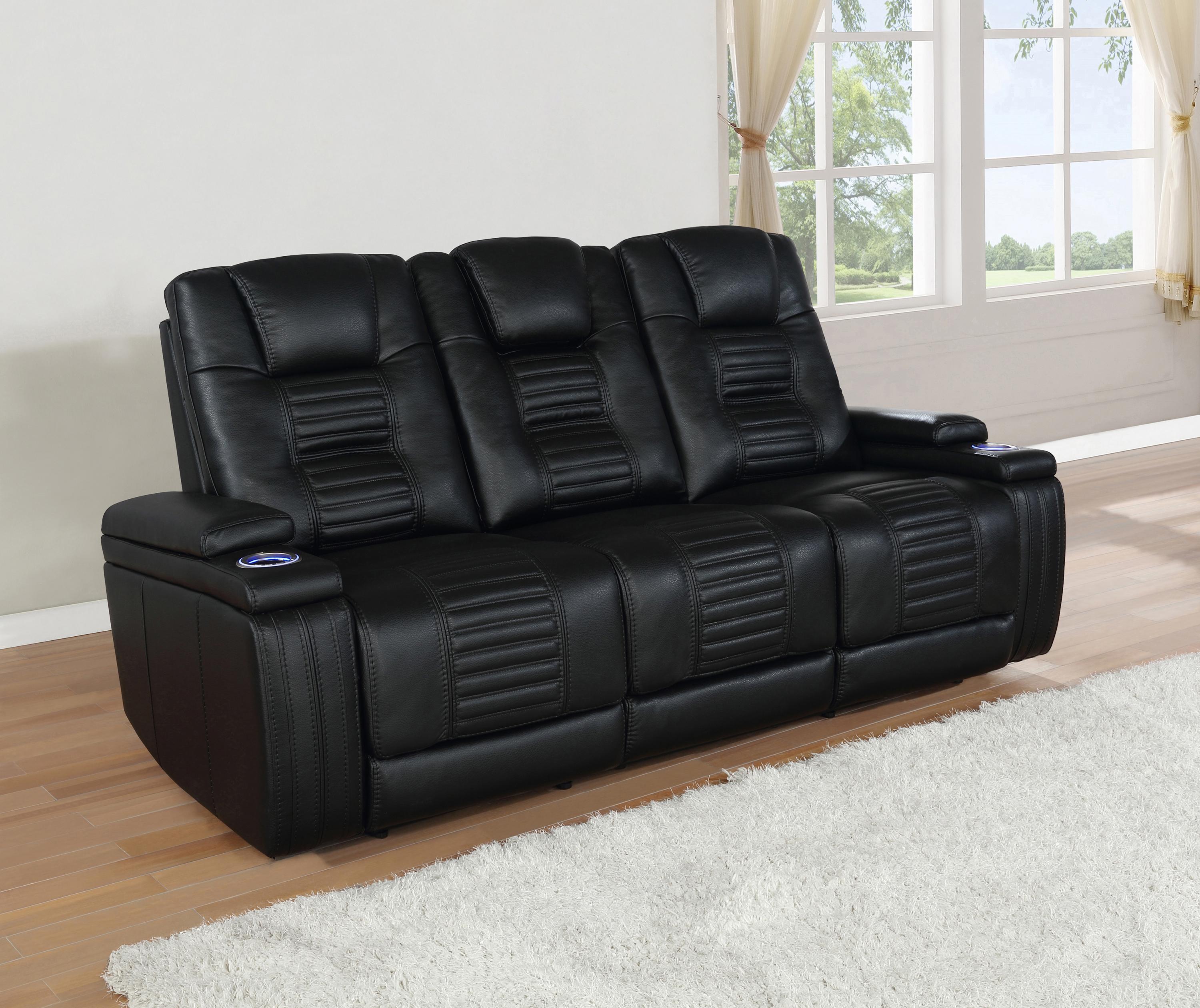 

    
 Photo  Contemporary Black Leatherette Power Living Room Set 2pcs Coaster 651301PP-S2 Zane
