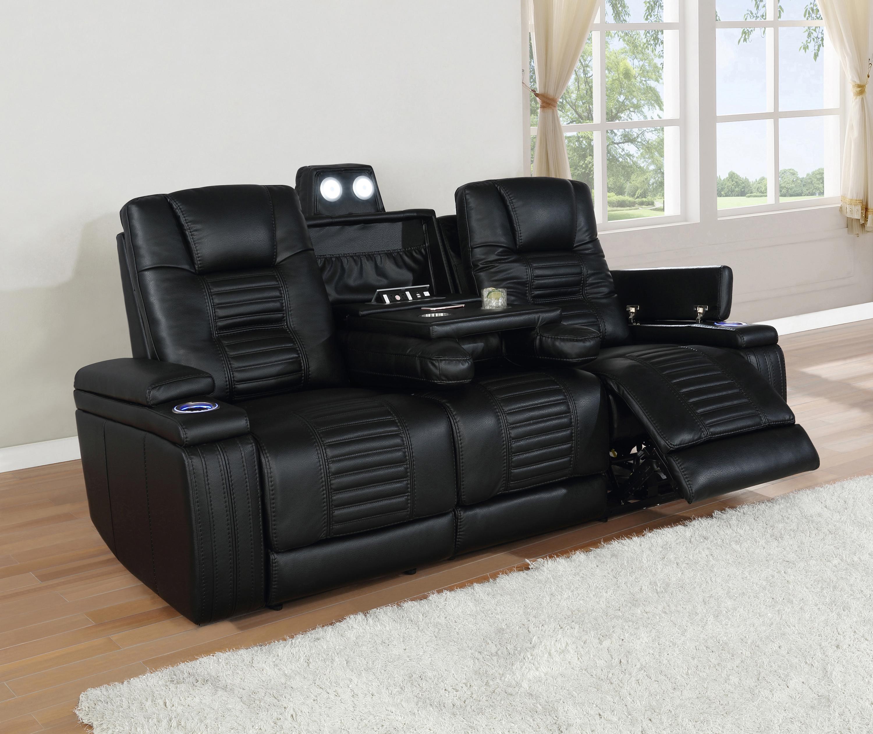 

    
Contemporary Black Leatherette Power Living Room Set 2pcs Coaster 651301PP-S2 Zane
