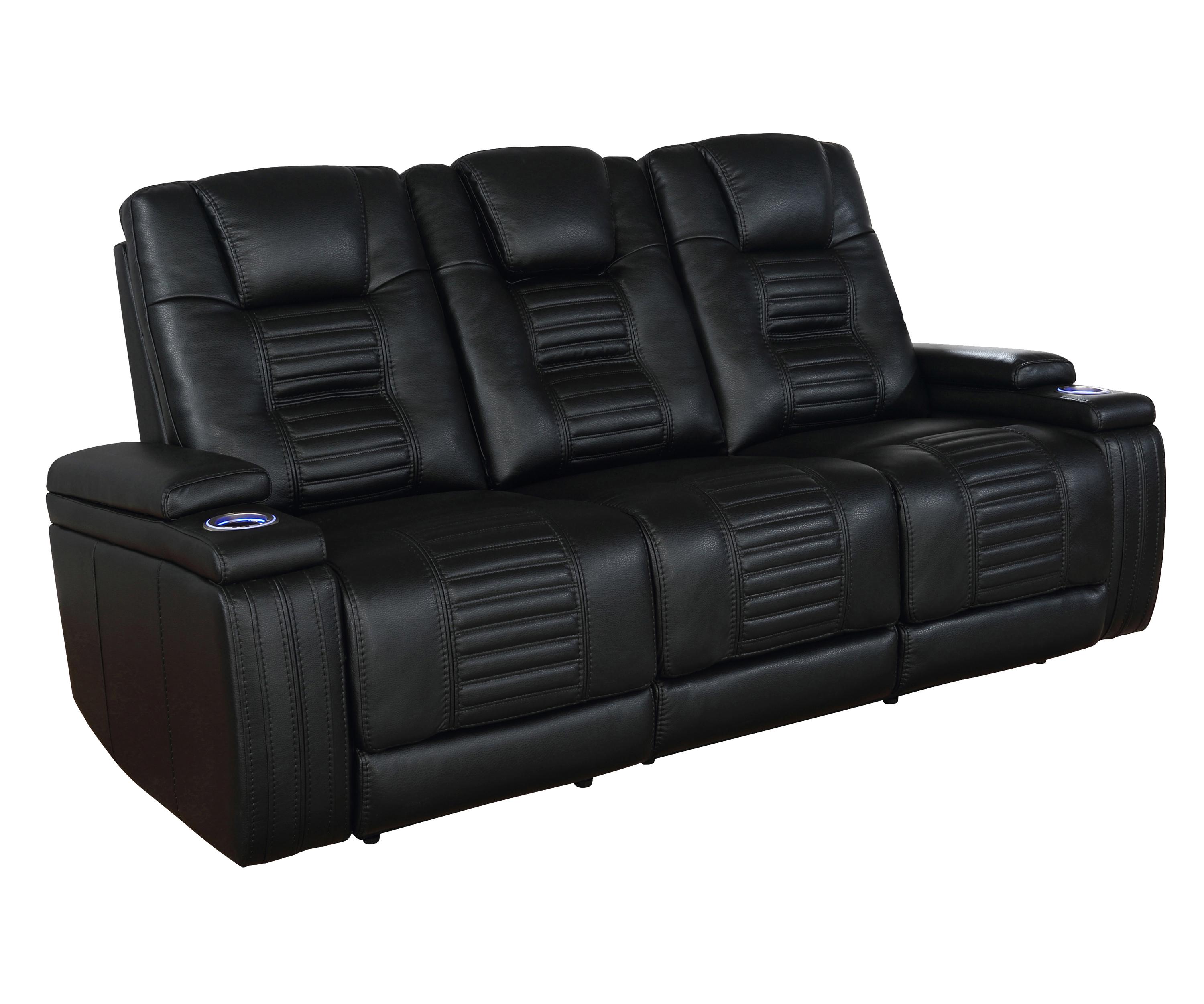 Contemporary Power Reclining Sofa 651301PP Zane 651301PP in Black Leatherette