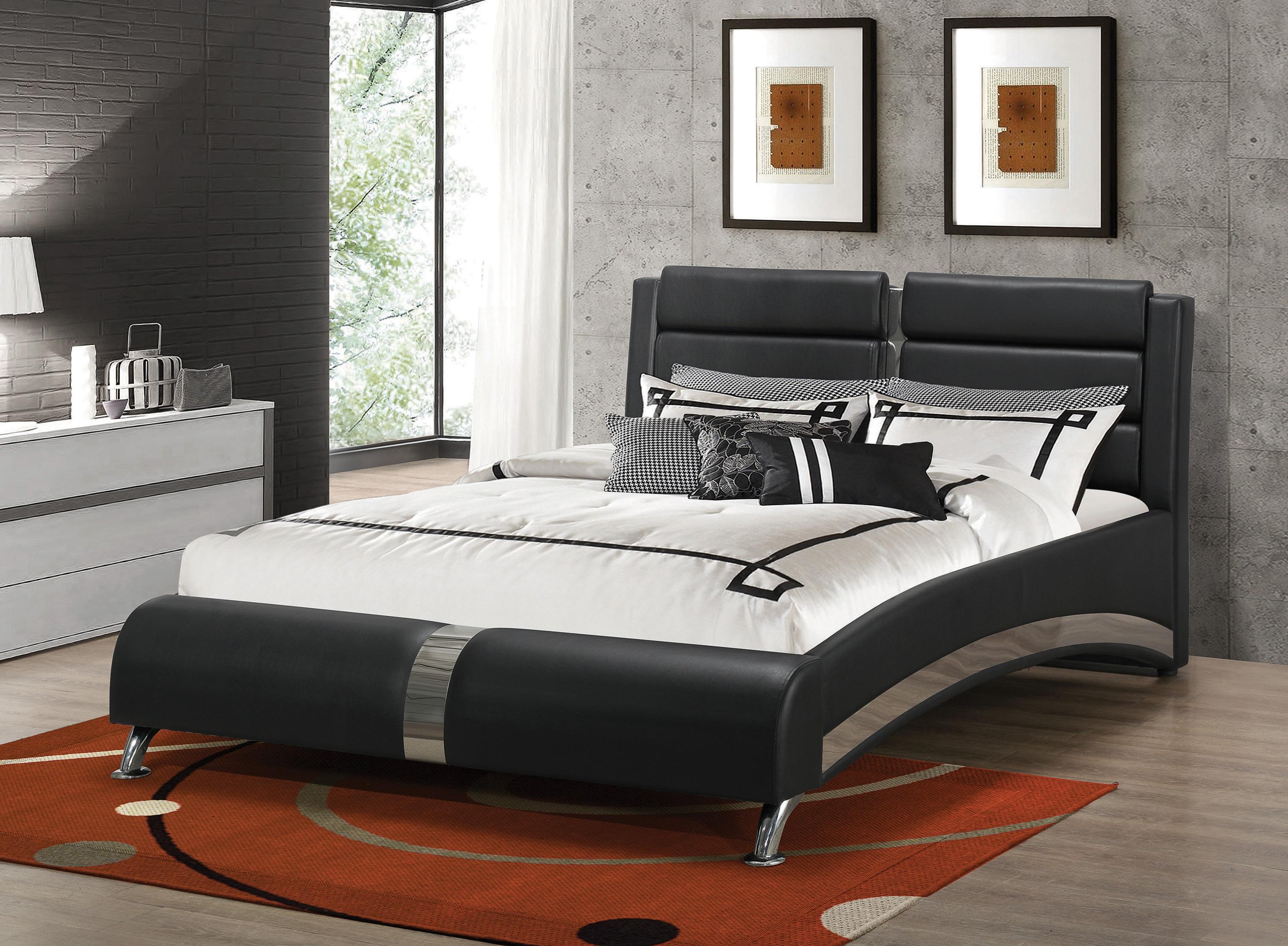 

    
Contemporary Black Leatherette Queen Bed Coaster 300350Q Jeremaine
