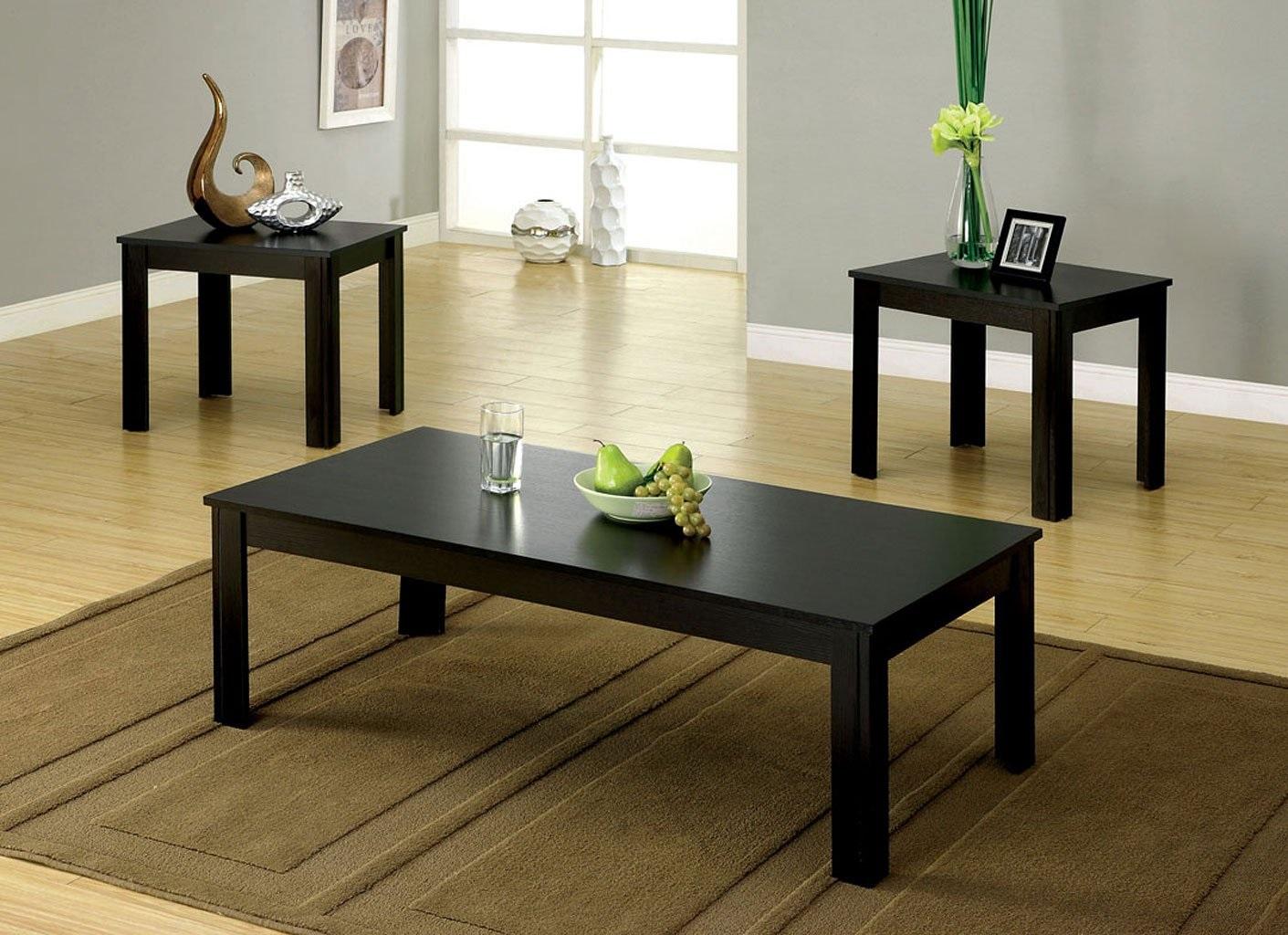 Contemporary Coffee Table and 2 End Tables CM4329-3PK Bay Square CM4329-3PK in Black Melamine