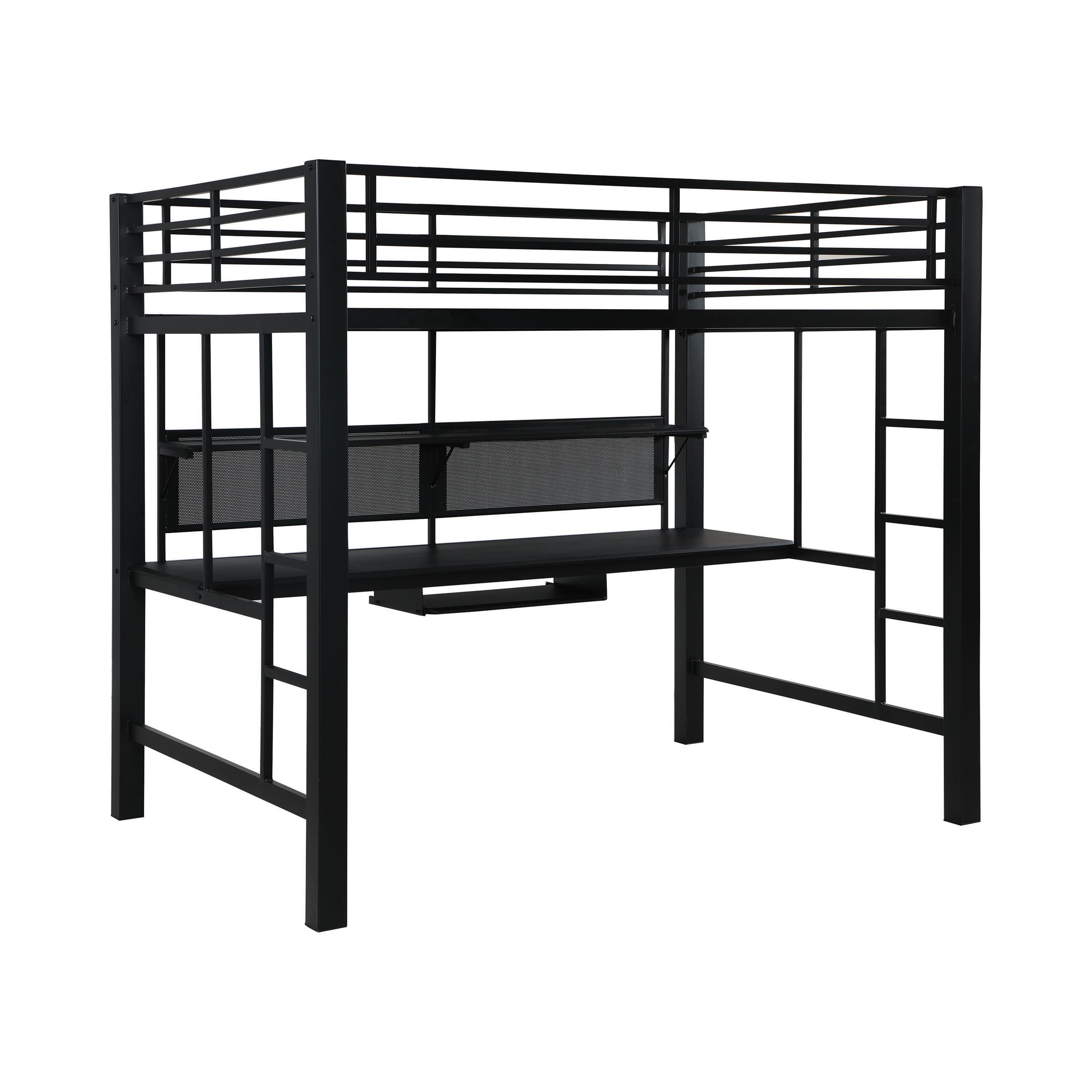 Contemporary Workstation Loft Bed 460023 Avalon 460023 in Black 