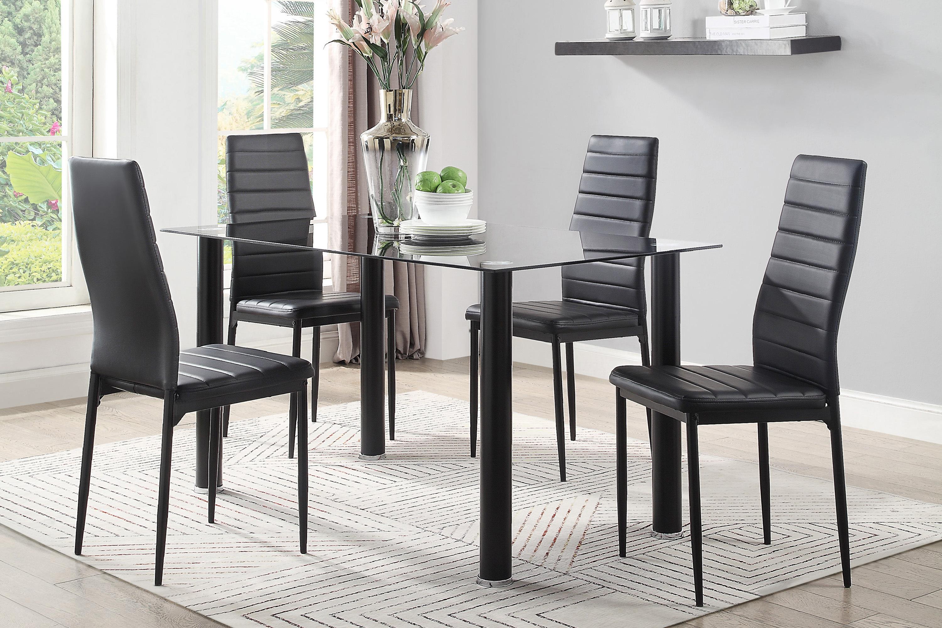 Contemporary Dining Room Set 5538BK*5PC Florian 5538BK*5PC in Black Faux Leather
