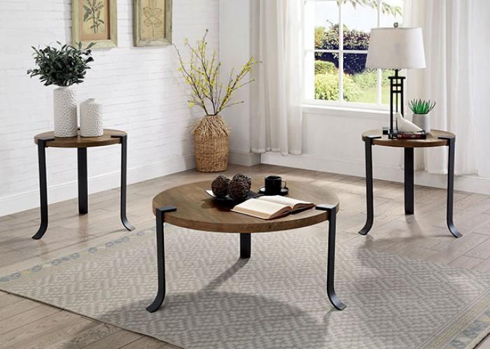 

    
Contemporary Black & Oak Metal Coffee Table Set 3pcs Furniture of America CM4547-3PK Odivela
