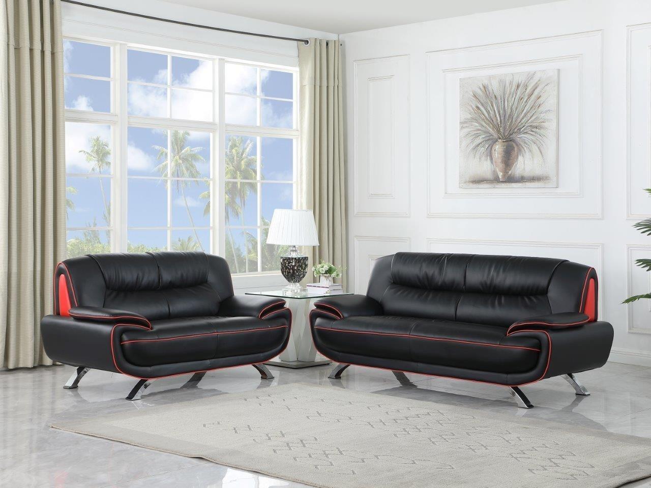 

    
Contemporary Black Premium Leather Match Sofa Set 2Pcs Global United 405
