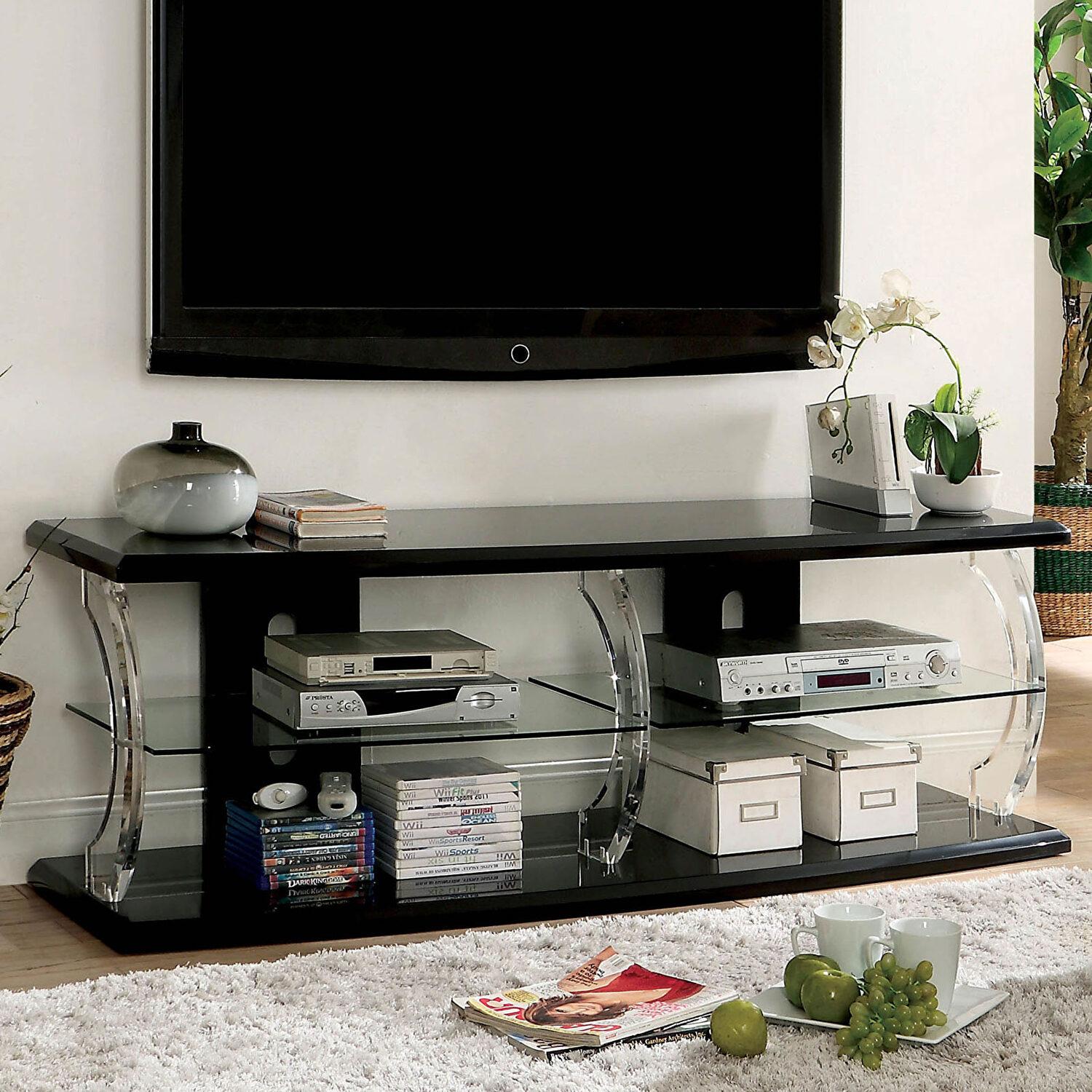 

    
Contemporary Black Replicated Wood & Glass 60" TV Stand Furniture of America CM5901BK-TV-60 Ernst

