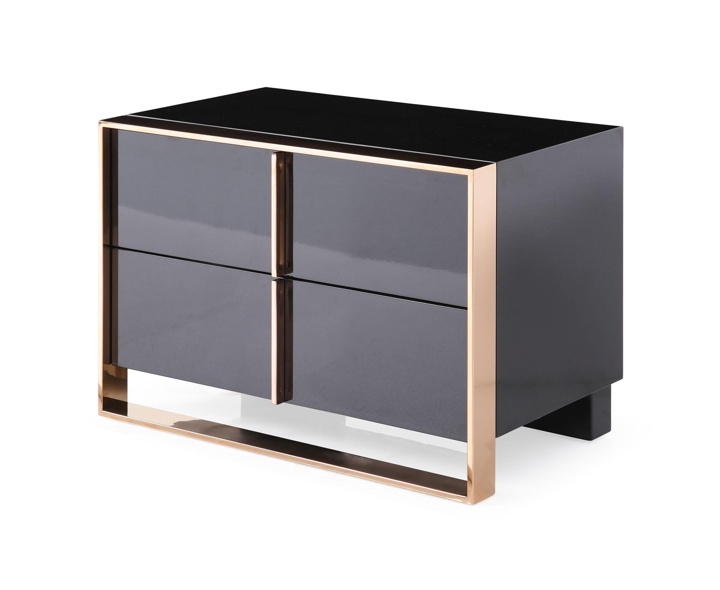 

    
Contemporary Black/Rosegold Stainless Steel Nightstand VIG Furniture Nova Domus VGVC-A002-N
