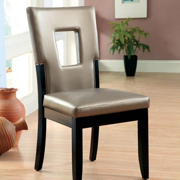 Contemporary Dining Chair Set CM3320SC-2PK Evant CM3320SC-2PK in Silver, Black Leatherette