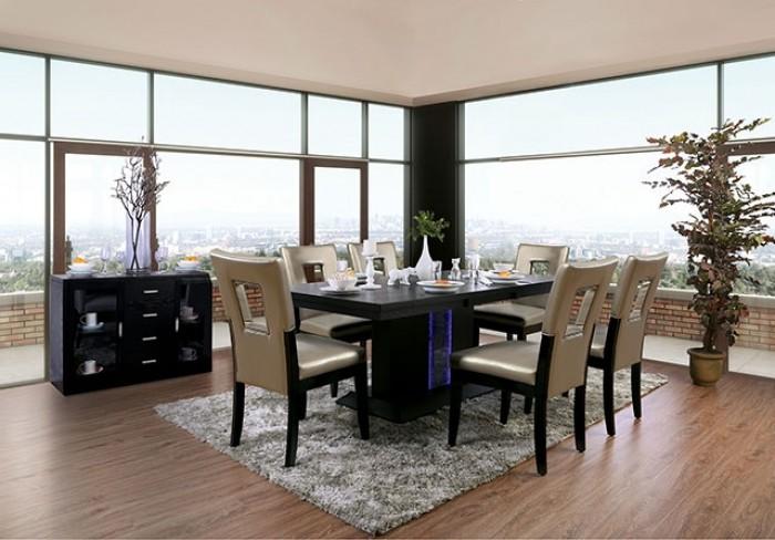 

    
Contemporary Black & Silver Solid Wood Dining Room Set 5pcs Furniture of America Evangeline & Evant
