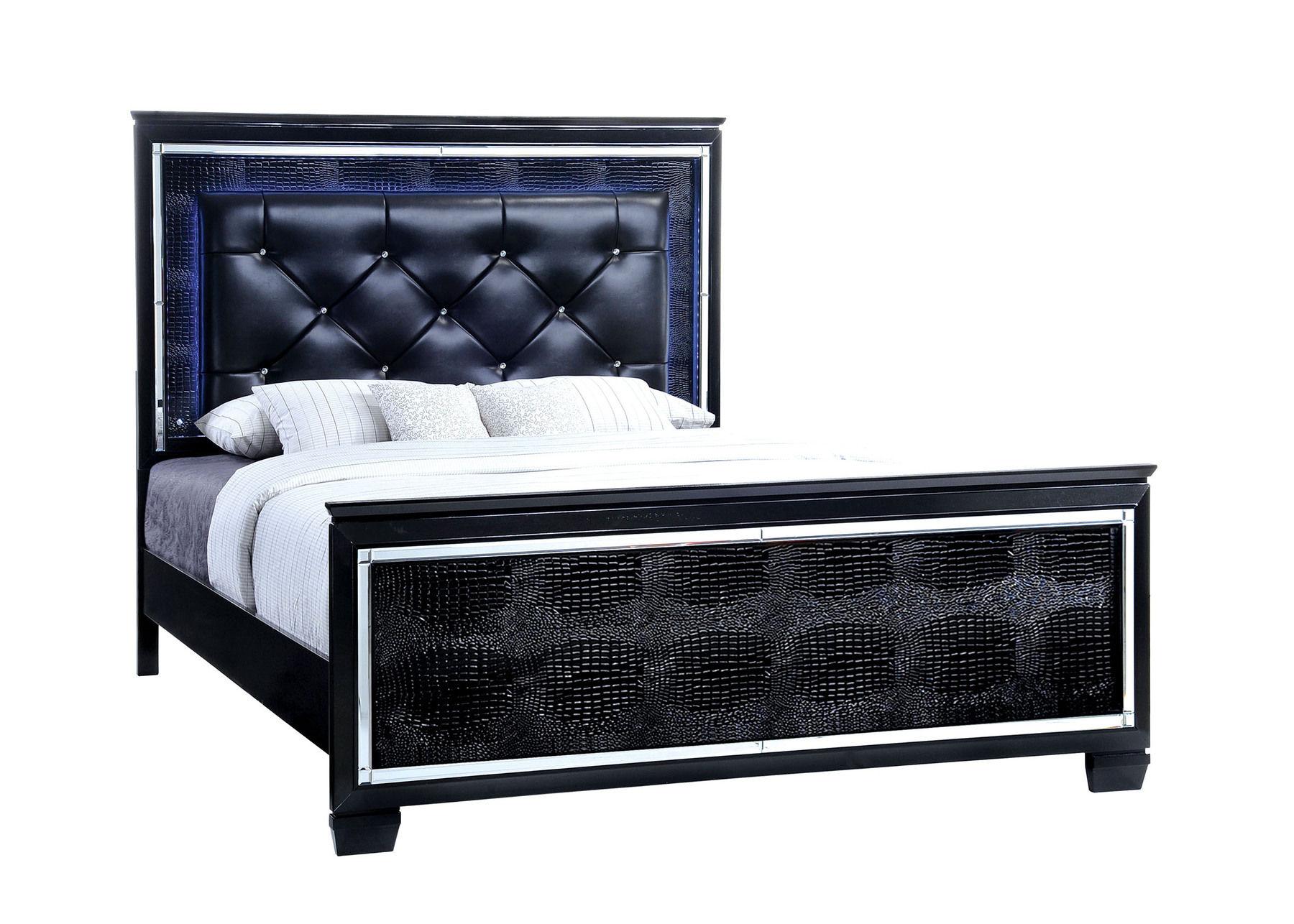 Contemporary Panel Bed CM7979BK-CK Bellanova CM7979BK-CK in Black Leatherette