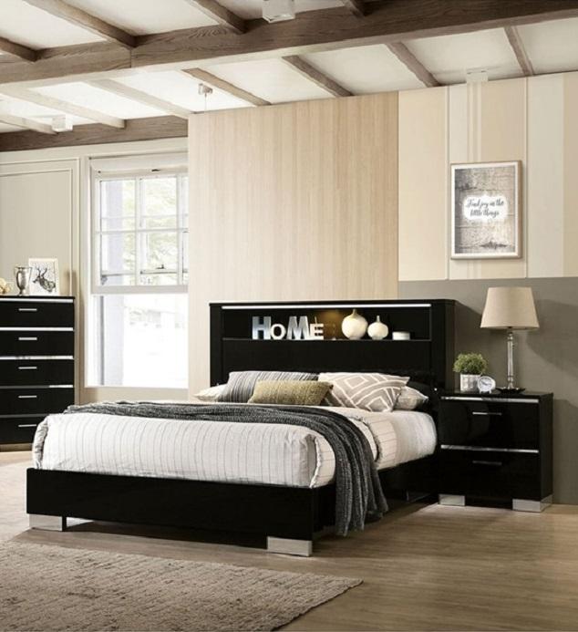 

    
Contemporary Black Solid Wood CAL Bedroom Set 3pcs Furniture of America FOA7039 Carlie
