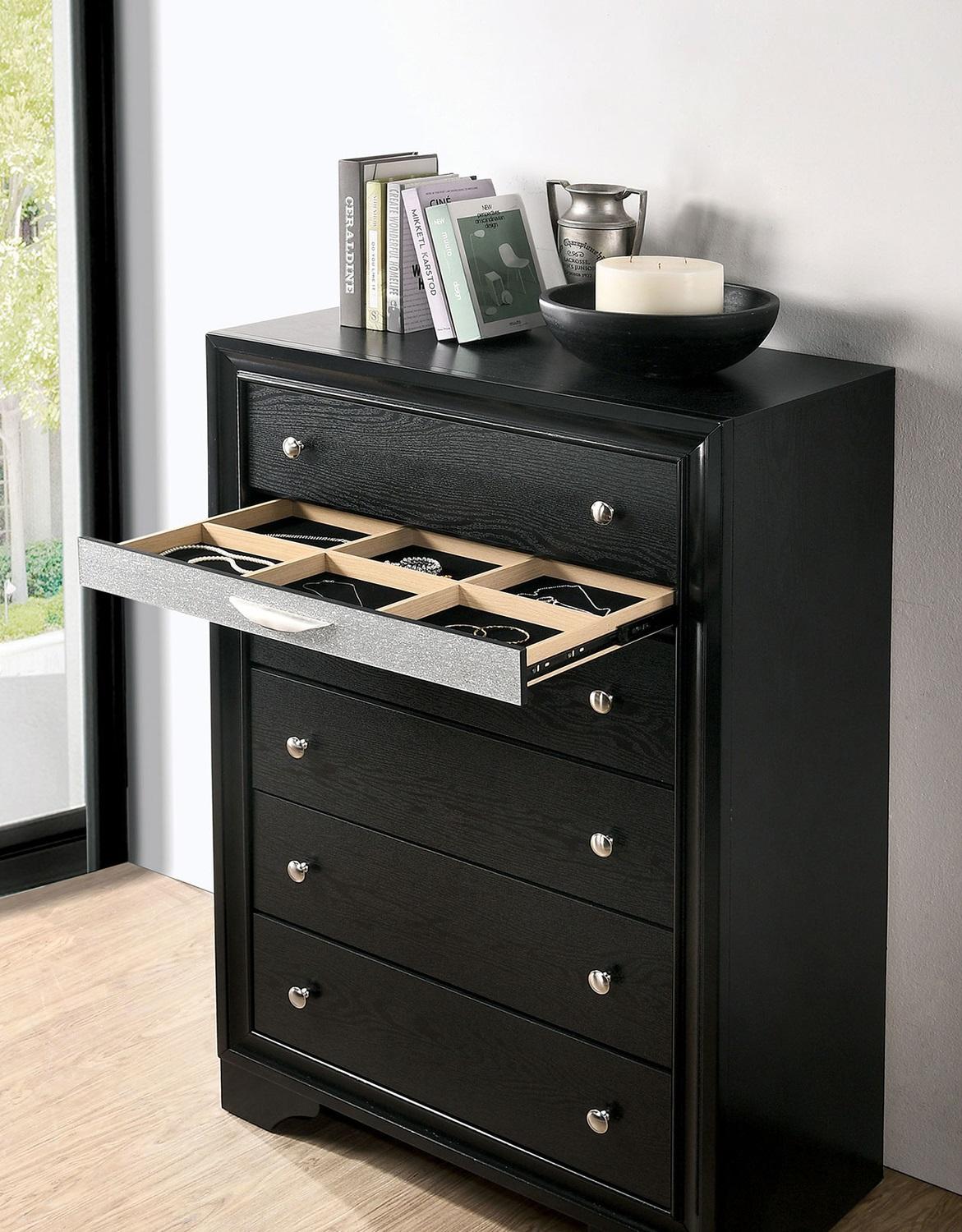 

    
Contemporary Black Solid Wood Chest Furniture of America CM7552BK-C Chrissy
