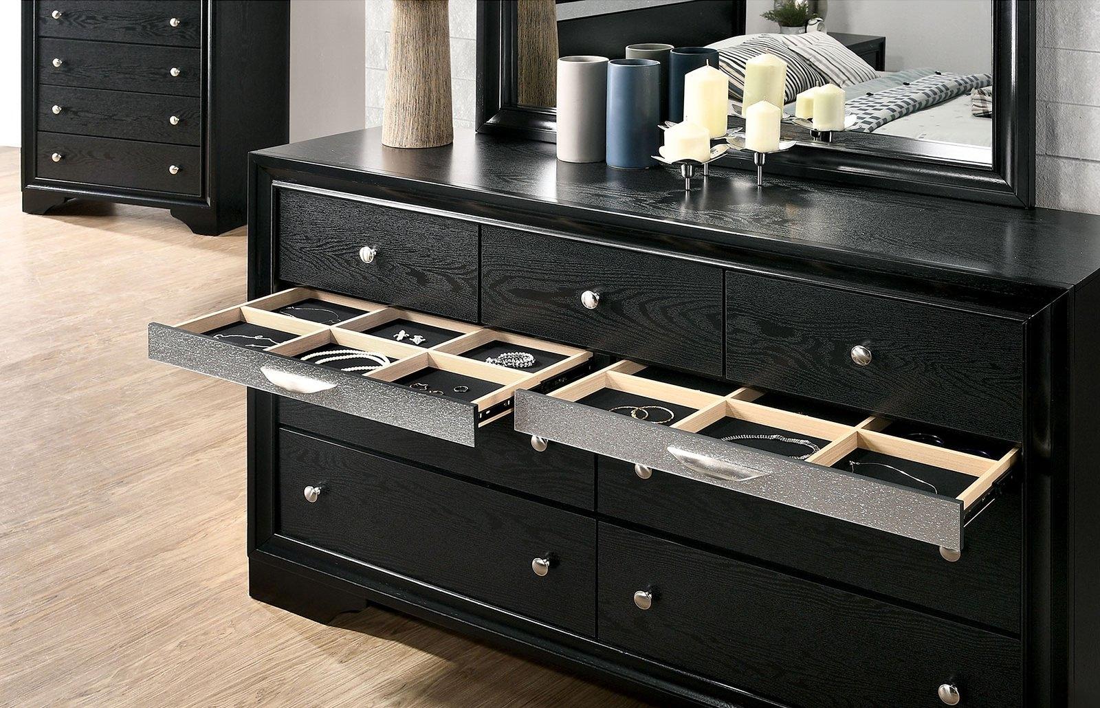 

    
Contemporary Black Solid Wood Dresser Furniture of America CM7552BK-D Chrissy
