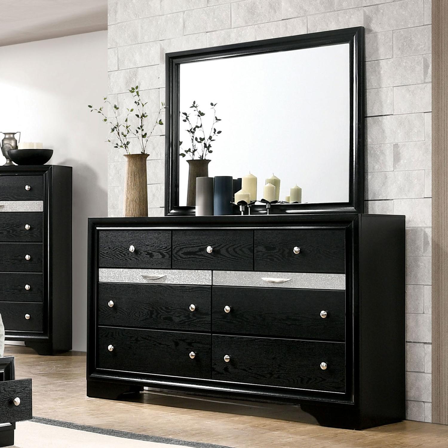 Contemporary Dresser w/Mirror CM7552BK-D*M-2PC Chrissy CM7552BK-D*M-2PC in Black 