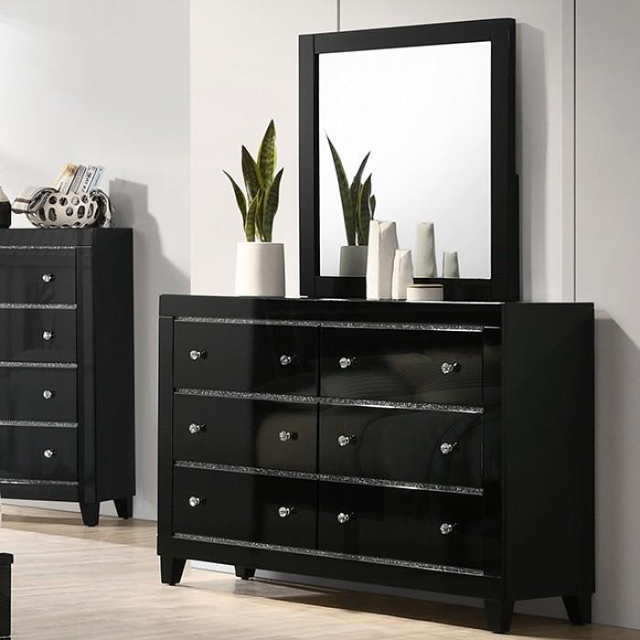 

    
Contemporary Black Solid Wood Dresser w/Mirror Furniture of America FOA7038BK-D Magdeburg
