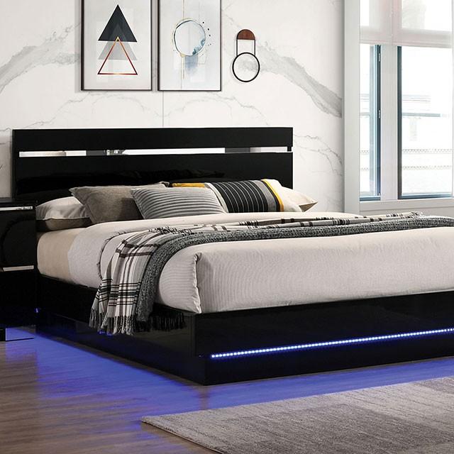 

    
Contemporary Black Solid Wood King Bed Furniture of America FOA7189 Erlach
