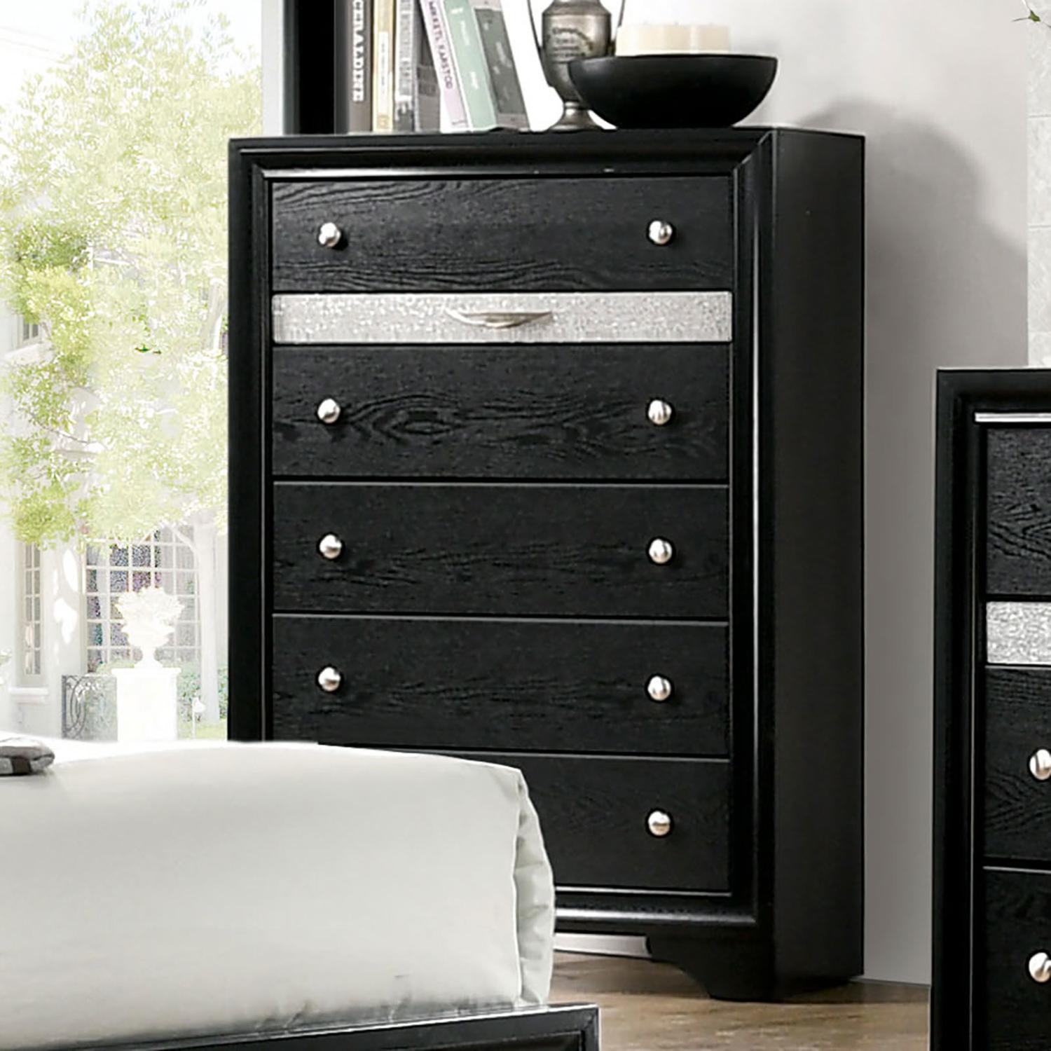 

    
 Order  Contemporary Black Solid Wood King Bedroom Set 6pcs Furniture of America CM7552BK Chrissy
