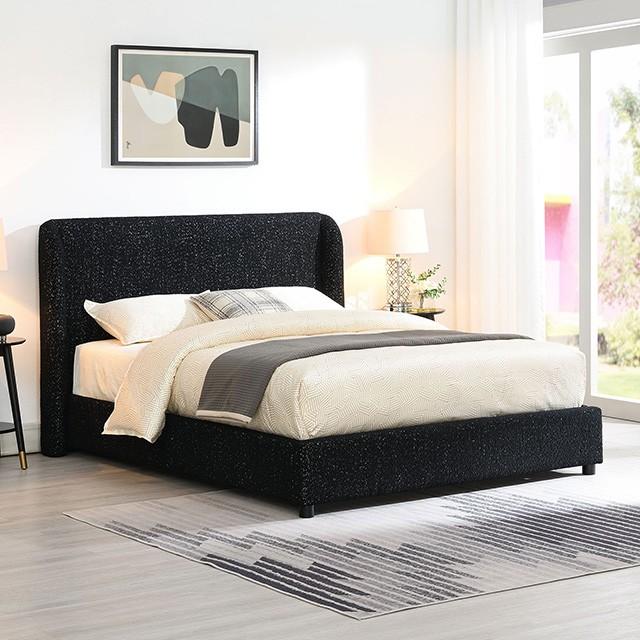 

    
Contemporary Black Solid Wood King Platform Bed Furniture of America Laverni FM71003BK
