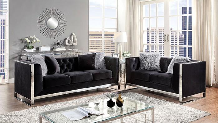 Contemporary Living Room Set Evadne Living Room Set 2PCS CM6748BK-SF-S-2PCS CM6748BK-SF-S-2PCS in Black 