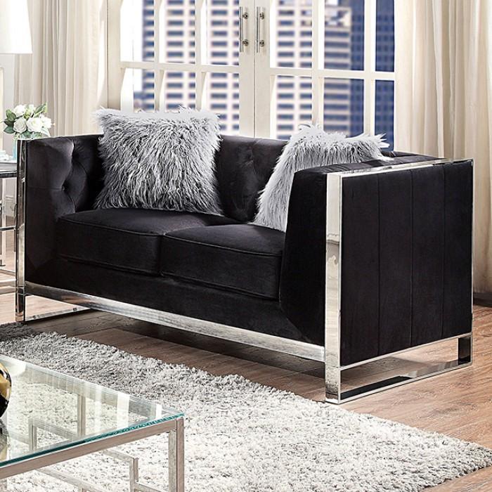 

    
Contemporary Black Solid Wood Loveseat Furniture of America Evadne CM6748BK-LV-L
