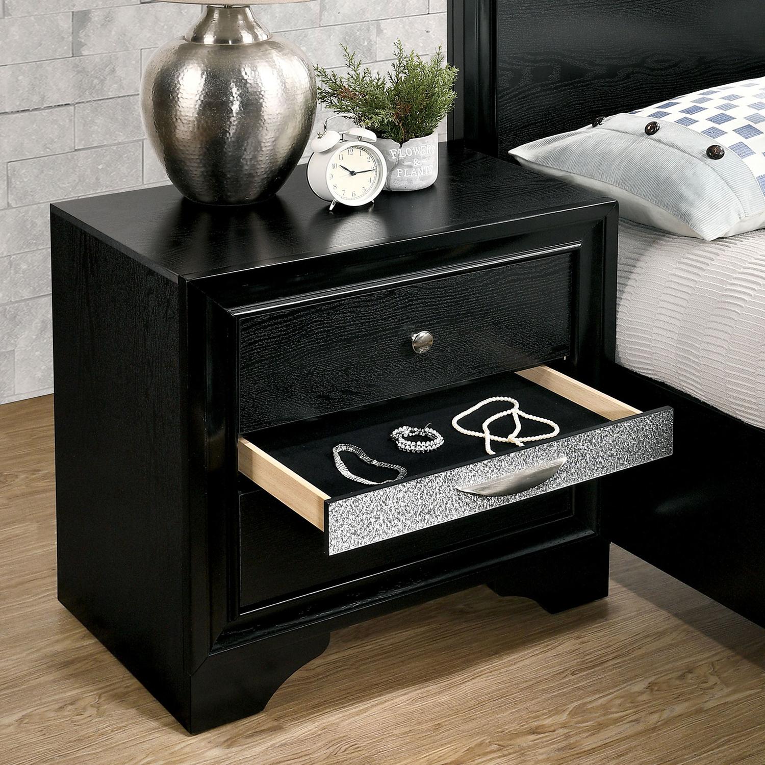 

    
Contemporary Black Solid Wood Nightstand Furniture of America CM7552BK-N Chrissy
