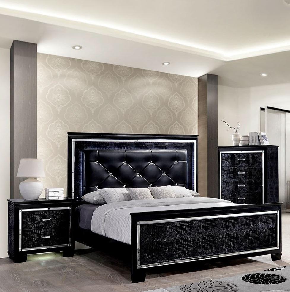 

    
Contemporary Black Solid Wood Queen Bedroom Set 3pcs Furniture of America CM7979BK-Q Bellanova
