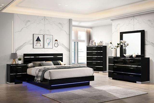 Contemporary Platform Bedroom Set FOA7189-Q-3PC Erlach FOA7189-Q-3PC in Black 