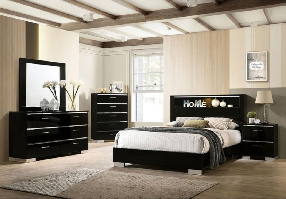 

    
Contemporary Black Solid Wood Queen Bedroom Set 5pcs Furniture of America FOA7039 Carlie
