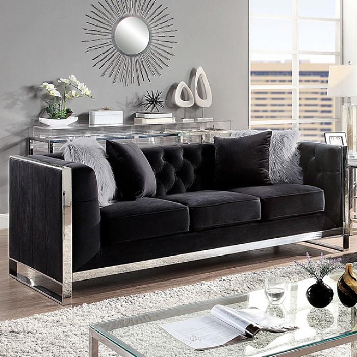 

    
Contemporary Black Solid Wood Sofa Furniture of America Evadne CM6748BK-SF-S
