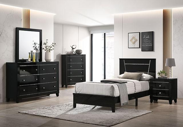 

    
Contemporary Black Solid Wood Twin Bedroom Set 6pcs Furniture of America FOA7038BK Magdeburg
