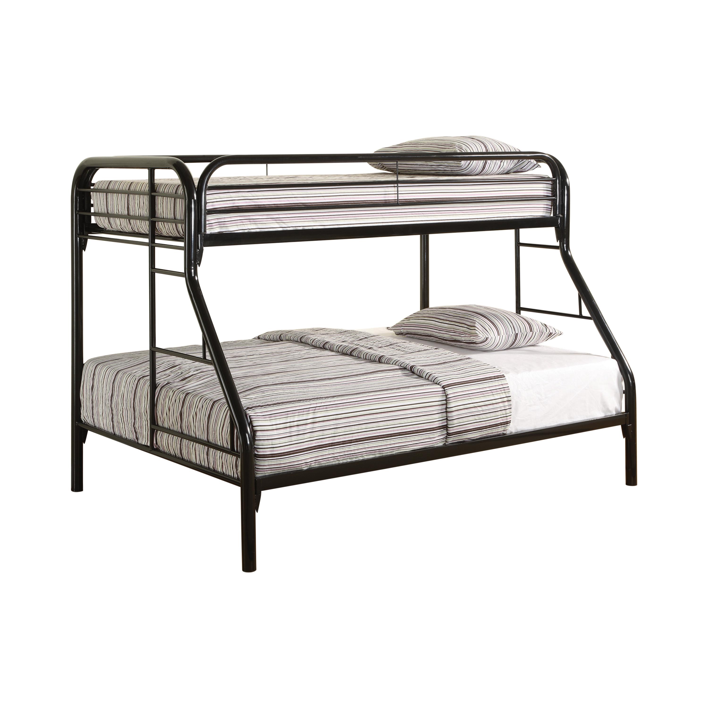

    
Contemporary Black Steel Twin/Full Bunk Bed Coaster 2258K Morgan
