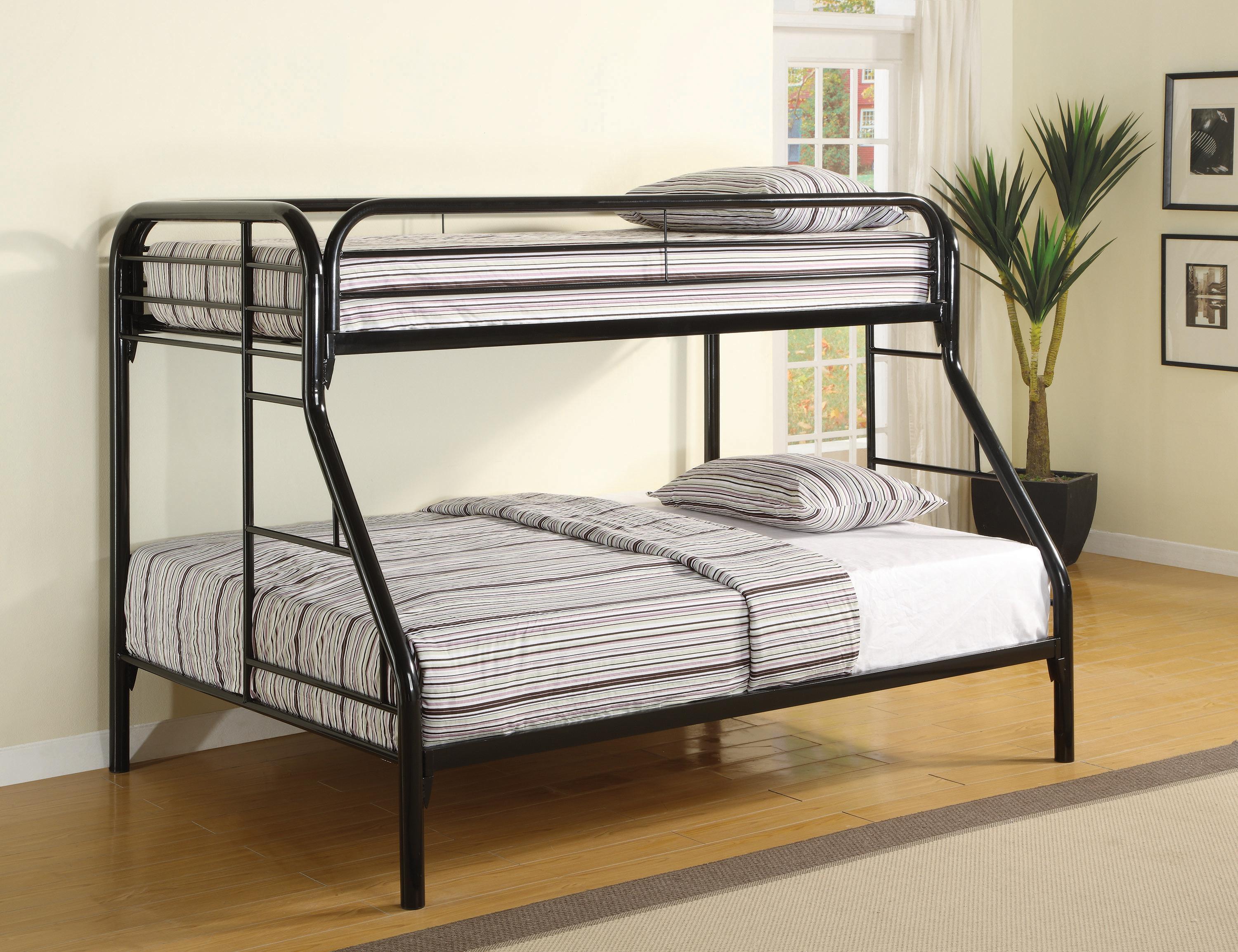 

    
Contemporary Black Steel Twin/Full Bunk Bed Coaster 2258K Morgan
