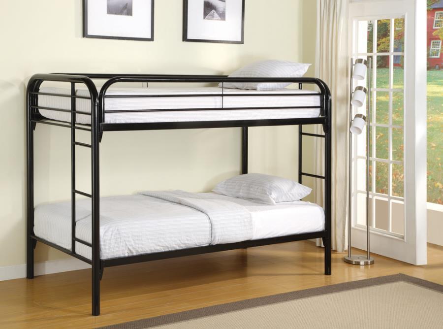 

    
Contemporary Black Steel Twin/Twin Bunk Bed Coaster 2256K Morgan
