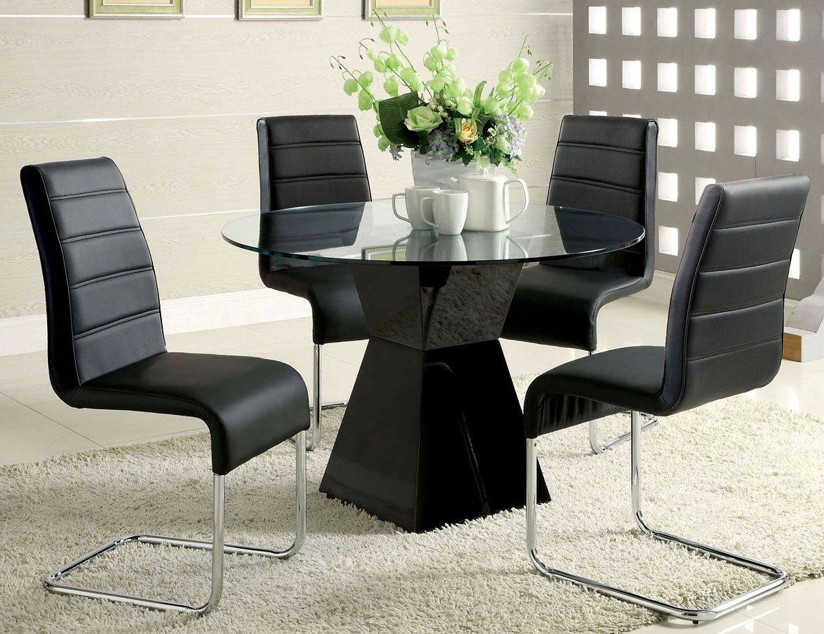 

    
Contemporary Black Tempered Glass Dining Room Set 5pcs Furniture of America Mauna
