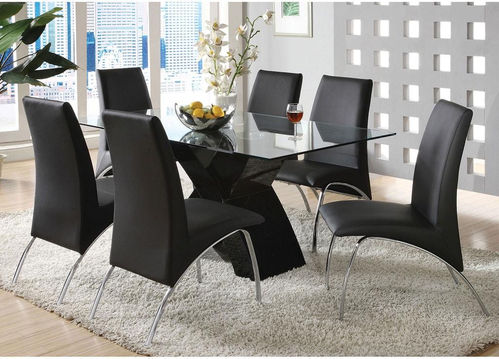 

    
Contemporary Black Tempered Glass Dining Room Set 7pcs Furniture of America Wailoa
