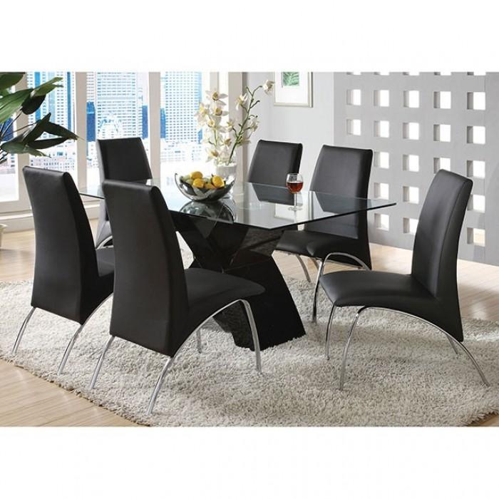

                    
Furniture of America CM8370BK-T-7PC Wailoa Dining Room Set Black Leatherette Purchase 

