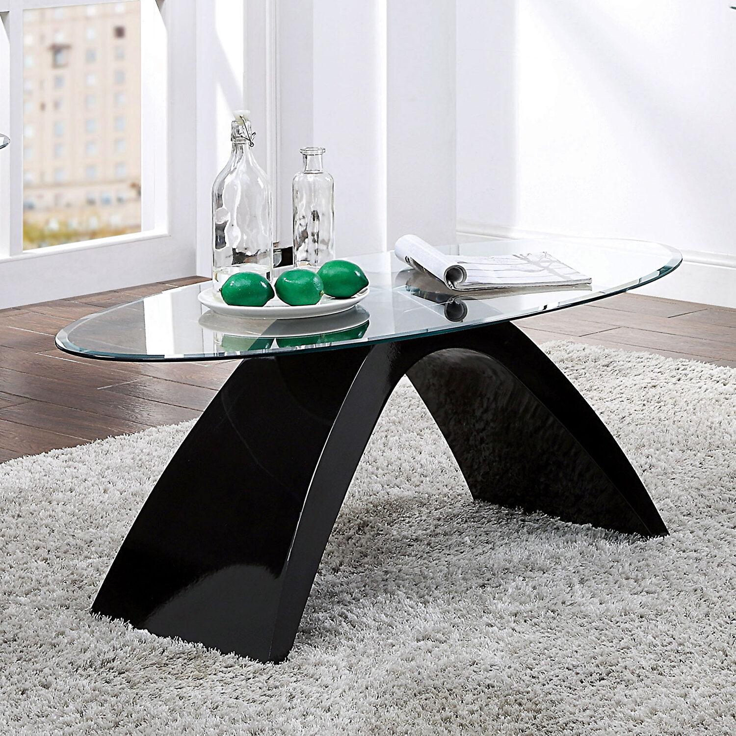 

    
Contemporary Black Tempered Glass Top Coffee Table Furniture of America FOA4042BK-C Nahara
